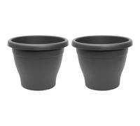 Tradineur - Pack de 2 Macetas de plástico Redondas para Plantas y Flores Mediterránea con Orificios Inferiores. Recipiente, macetero Exterior e Interior del hogar - Color Gris - 40 cm