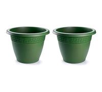 Tradineur - Pack de 2 Macetas Redondas Terracota - Fabricado en Plástico -Macetero Apto para Exterior e Interior del hogar - Ø 40 cm - Color Verde
