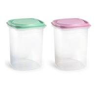 Tradineur - Pack de 2 recipientes herméticos de plástico, Reutilizables, almacenaje, Alimentos, Apto para microondas, Fabricado en España - 1,5 litros - 17 x 13 cm - Color Aleatorio