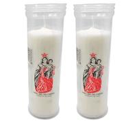 Tradineur - Pack de 2 velones santos Nuestra Señora del Carmen, velas litúrgicas de parafina y cera vegetal, decoración de iglesias, cementerios, tumbas (Blanco - 18,3 cm)