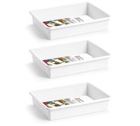 Tradineur - Pack de 3 Bandejas Rectangular de hostelería - Fabricado en Polipropileno - Apta para microondas y lavavajillas - Capacidad de 3 litros - 6 x 30 x 23 cm - Color Blanco