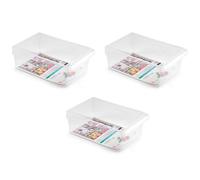 Tradineur - Pack de 3 cajones organizadores Reutilizables para frigorífico Nº 9, Recipiente de plástico Polipropileno con asa, Fruta, verdura, Fabricado en España (Translúcido - 10 x 19,5 x 29 cm)