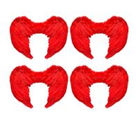 Tradineur - Pack de 4 Alas de ángel con Plumas y Tirantes elásticos, complemento para Disfraz de diablesa, Demonio, Halloween, Carnaval, Cosplay (Rojo - 60 x 40 cm)