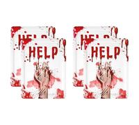 Tradineur - Pack de 4 bandejas de cartón decoradas con manchas de sangre, Help, biodegradables y reciclables, fiestas, decoración, Halloween, carnaval - 25 x 34 cm