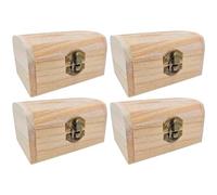 Tradineur - Pack de 4 Cajas de Madera Natural con Forma de baúl, Cierre metálico, Tapa Redondeada, almacenaje Joyas, Manualidades, decoración, 6 x 10,8 x 7,6 cm