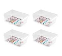 Tradineur - Pack de 4 cajones organizadores Reutilizables para frigorífico Nº 9, Recipiente de plástico Polipropileno con asa, Fruta, verdura, Fabricado en España (Translúcido - 10 x 19,5 x 29 cm)