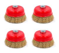 Tradineur - Pack de 4 cepillos de Alambre para Amoladora Angular - Cepillo de Acero para Madera y Metal - Lijado y Pulido, eliminación de óxido, Rebabas - Ø 125 mm