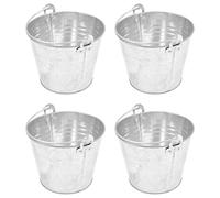Tradineur - Pack de 4 Cubos de Metal galvanizados de 5 litros, 22,1 x 17.9 cm, Incluyen Mango de Metal y abridor, Limpieza, jardinería, hogar, Balde, cubeta, barreño Metalizado