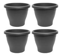 Tradineur - Pack de 4 Macetas de plástico Redondas para Plantas y Flores Mediterránea con Orificios Inferiores. Recipiente, macetero Exterior e Interior del hogar - Color Gris - 50 cm