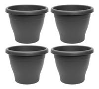 Tradineur - Pack de 4 Macetas de plástico Redondas para Plantas y Flores Mediterránea con Orificios Inferiores. Recipiente, macetero Exterior e Interior del hogar - Color Gris - 35 cm