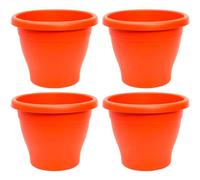 Tradineur - Pack de 4 Macetas de plástico Redondas para Plantas y Flores Mediterránea con Orificios Inferiores. Recipiente, macetero Exterior e Interior del hogar - Color Marrón - 35 cm