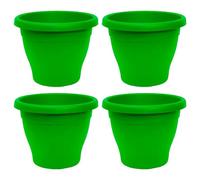 Tradineur - Pack de 4 Macetas de plástico Redondas para Plantas y Flores Mediterránea con Orificios Inferiores. Recipiente, macetero Exterior e Interior del hogar - Color Verde - 25 cm