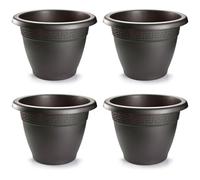 Tradineur - Pack de 4 Macetas Redondas Terracota - Fabricado en Plástico -Macetero Apto para Exterior e Interior del hogar - Ø 35 cm - Color Antracita