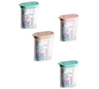 Tradineur - Pack de 4 recipientes de plástico con tapa, bote, almacenaje, reutilizable, pasta, legumbres, cereales, café, fabricado en España, 1 litro, 19,2 x 15,5 x 7,6 cm, color pastel aleatorio
