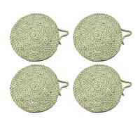 Tradineur - Pack de 4 Salvamantel Redondo de Mimbre - Reutilizable, Mantel Individual, Alfombrilla de Mesa, Protector, Cocina - Color Natural - 25 cm (C/Asa)