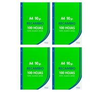 Tradineur - Pack de 400 hojas rayadas A4 perforadas con margen, recambio hojas sueltas para archivador, 4 taladros, papel 90 g, material escolar, oficina, modelo aleatorio