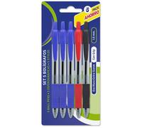 Tradineur - Pack de 5 bolígrafos de colores, tinta gel, punta de bola de 1 mm y grip ergonómico, escritura suave y precisa, uso escolar, oficinas