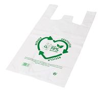 Tradineur - Pack de 50 bolsas de plástico reutilizables tipo camiseta, gran resistencia, cumplen normativa, aptas para uso alimentario (80 x 85 cm)