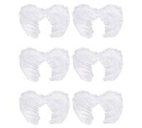 Tradineur - Pack de 6 Alas de ángel con Plumas y Tirantes elásticos, complemento para Disfraz de diablesa, Demonio, Halloween, Carnaval, Cosplay (Blanco - 60 x 40 cm)