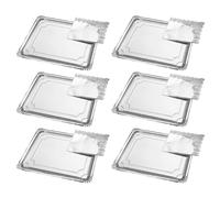 Tradineur - Pack de 6 bandejas rectangulares de cartón con blonda, fuente reciclable para pasteles con encaje de papel, decoración de fiestas, presentación de postres (Plata - 31 x 38 cm)