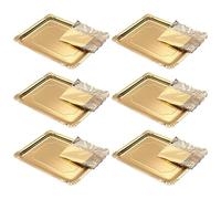 Tradineur - Pack de 6 bandejas rectangulares de cartón con blonda, fuente reciclable para pasteles con encaje de papel, decoración de fiestas, presentación de postres (Dorado - 34 x 42 cm)