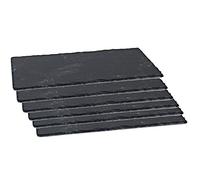 Tradineur - Pack de 6 bandejas rectangulares de Pizarra, Platos para hostelería, Servicio y degustación, Canto rústico, Tabla de Piedra Natural, Aperitivos - 30 x 15 cm