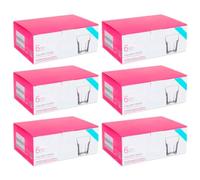 Tradineur - Pack de 6 Caja de 6 Vasos Modelo Aras - Capacidad: 200 ml - Fabricado en Vidrio Resistente - Apto para lavavajillas - Tamaño aprox: Ø 8 x 8 cm - 36 Uds Totales