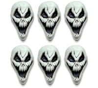 Tradineur - Pack de 6 Cráneos siniestro para Halloween - Fabricado en plástico - Adorno para decoración - 15 x 8,5 x 6 cm - Color Blanco Hueso