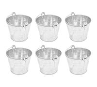 Tradineur - Pack de 6 Cubos de Metal galvanizados de 5 litros, 22,1 x 17.9 cm, Incluyen Mango de Metal y abridor, Limpieza, jardinería, hogar, Balde, cubeta, barreño Metalizado