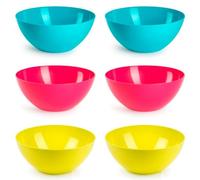 Tradineur - Pack de 6 cuencos redondos reutilizables de plástico, aptos para uso alimentario, microondas y congelador, fabricados en España - 25 x 12 cm - 3,6 litros - Color aleatorio