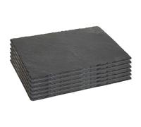 Tradineur - Pack de 6 Platos de Pizarra Rectangular, Bandeja para hosteleria, Servicio y degustación, Canto rústico, Tabla de Piedra Natural para Servir Aperitivos - 40 x 30 cm