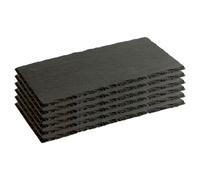 Tradineur - Pack de 6 Platos de Pizarra Rectangular, Bandeja para hosteleria, Servicio y degustación, Canto rústico, Tabla de Piedra Natural para Servir Aperitivos - 32 x 17,5 cm