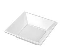 Tradineur - Pack de 6 platos hondos cuadrados reutilizables de plástico, 100% reciclables, extra resistentes, higiénicos, apilables, aptos para lavavajillas (Blanco, 17 x 17 cm)