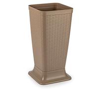 Tradineur - Paragüero de plástico - Modelo Rattan - Soporte para Paraguas Cuadrado para Entrada de oficinas, Negocios, hogar - 51,5 x 26 x 26 cm - Color Topo