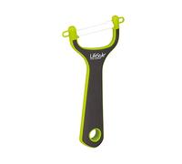 Tradineur - Pelador cerámico con mango de silicona de 15,5 x 8,5 cm, Pelapatatas para realizar labores en cocina. Herramienta para pelar alimentos con cuchilla cerámica.