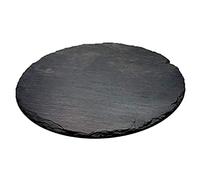 Tradineur - Plato de Pizarra Redondo, Bandeja para hosteleria, Servicio y degustación, Canto rústico, Tabla de Piedra Natural para Servir Aperitivos - Ø 25 cm