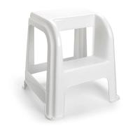 Tradineur - Taburete plástico blanco con peldaño 45.5 x 44.2 x 42 cm, banqueta, silla, escalera de dos pasos ligera, hogar