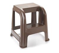 Plastic Forte - Taburete plástico marrón con peldaño 45,5 x 44,2 x 42 cm, banqueta con escalón, Silla, Asiento, Escalera de Dos Pasos Ligera, Peso máximo 150 kg, hogar