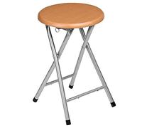 Tradineur - Taburete Plegable Fabricado en Aluminio con Asiento Terminado en Madera. Medidas 45x30x30