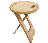 Tradineur - Taburete Redondo Plegable de Madera con asa y reposapiés, Estable y Robusto, banqueta para jardín, balcón, terraza, Camping, hogar, 45 x 32 cm