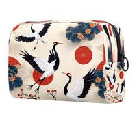 Tradition - Bolsa de cosméticos con diseño de grullas de sol rojo para mujer, bolsa organizadora de maquillaje grande con cremallera, multicolor, 18.5x7.5x13cm/7.3x3x5.1in, Neceser