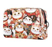 Tradition Fortune Cats - Bolsa de cosméticos para mujer, neceser de viaje, bolsa organizadora de maquillaje grande con cremallera, multicolor, 18.5x7.5x13cm/7.3x3x5.1in, Neceser