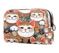 Tradition Lucky Cats - Bolsa de cosméticos para mujer, neceser de viaje, bolsa organizadora de maquillaje grande con cremallera, multicolor, 18.5x7.5x13cm/7.3x3x5.1in, Neceser