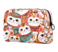 Tradition Maneki Neko Cats - Neceser para mujer, neceser de viaje, bolsa organizadora de maquillaje grande con cremallera, multicolor, 18.5x7.5x13cm/7.3x3x5.1in, Neceser