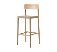 Taburete de bar Betty TK15 de roble lacado y mimbre de lino natural