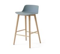 Taburete de Bar Rely HW118 con Respaldo Bajo, Roble Lacado/ Azul Claro
