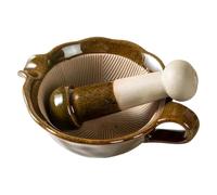 Traditional Japanese Ceramic Mortar Bowl & Pestle Grinder Set | Ergonomic ceramic garlic crusher and grinder bowl set featuring microwave and dishwasher-safe construction