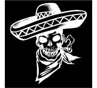 """"Traditional Mexican Skeleton With Sombrero Car Truck Laptop SUV Wall Window Die Cut Vinyl Decal Sticker (White 6"""")""""