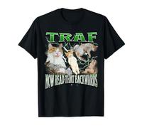 TRAF Now Read That Backwards Funny Cat Meme Bootleg Gráfico Camiseta