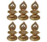 TRAFAART Juego De 6 Diyas Indias Hechas A Mano Estatua del Señor Ganesh Ji con Soporte para Diya De Ídolo Ganpati para Diwali Pooja